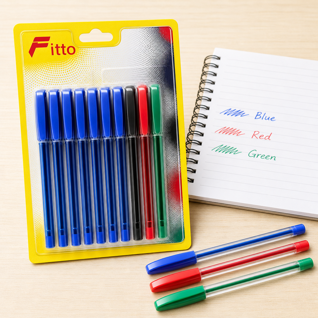120 Pieces Ball Pens, Blue Red and Green Assorted Ink Colours, 10-Pack