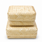 96 Pieces Handwoven Bamboo Square Storage Box with Lid, 6 x 6 Inch, Natural