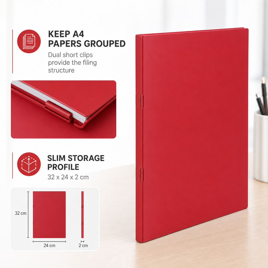 144 Pieces A4 Dual Short Clip File, Red, 1 Piece
