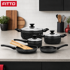 48 Pieces 7-Piece Non-Stick Cookwares Set with Glass Lids, Black Pots and Pan Set for Home Cooking