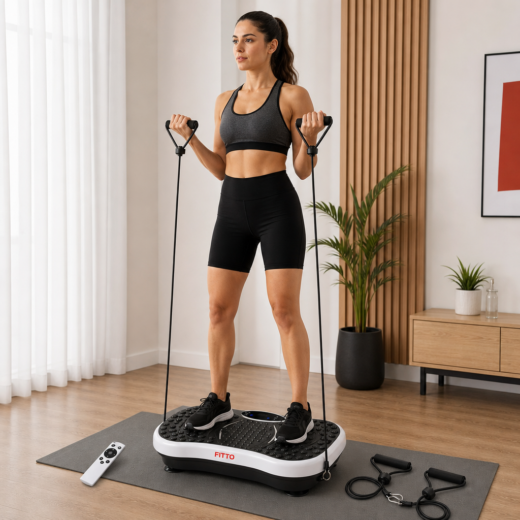 48 Pieces Small Vibration Exercise Platforms with Resistance Bands, Bluetooth, Remote Control and White Plastic Housing