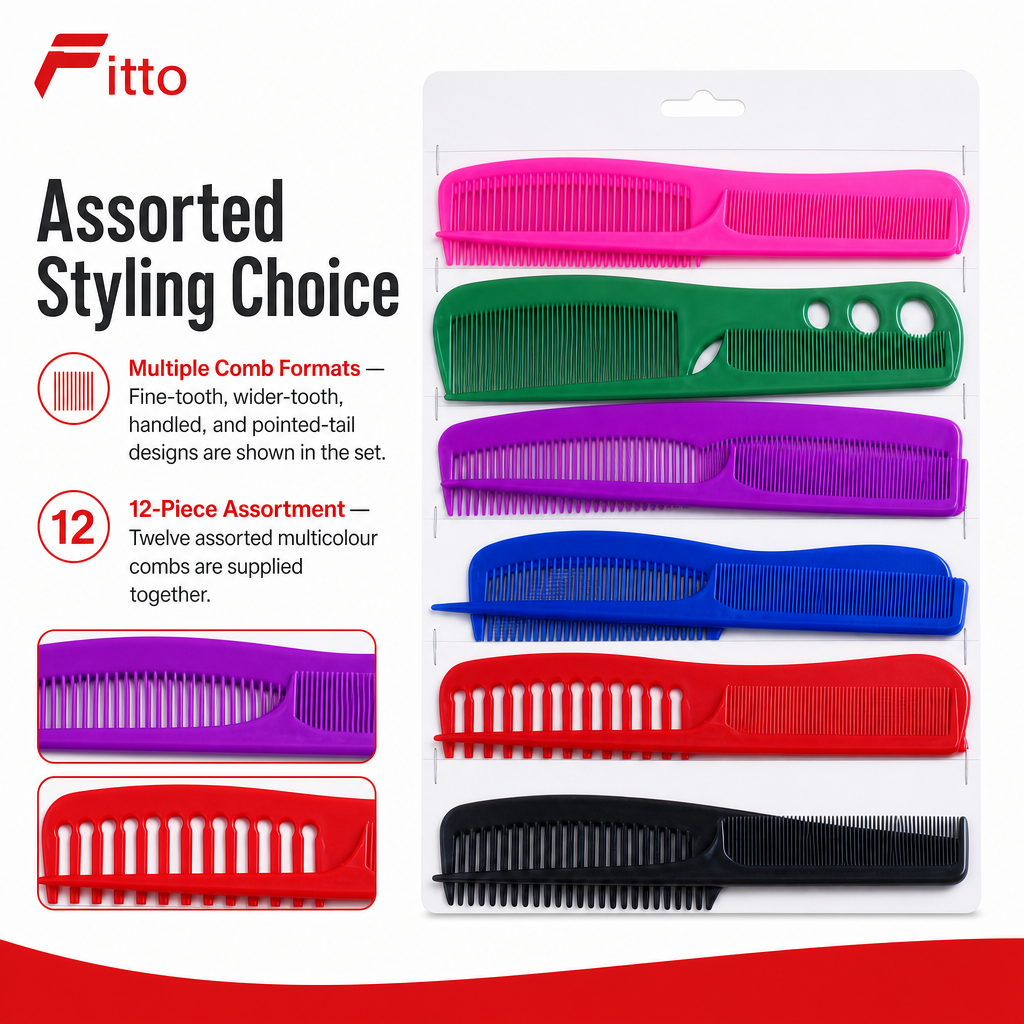 96 Pieces Hair Combs Set, Multicolour, 12-Piece Assorted Styling Combs
