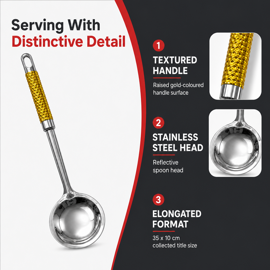 120 Pieces Stainless Steel Serving Spoon with Gold Handle, 35 x 10 cm, 1 Piece