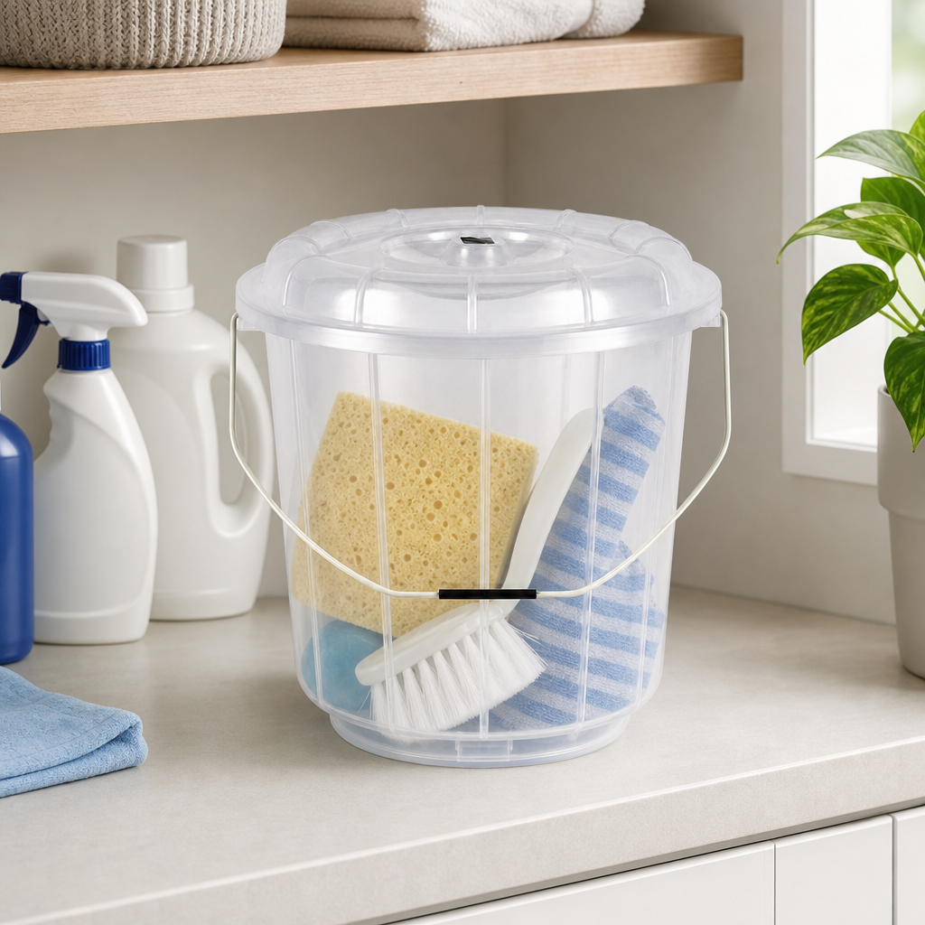 120 Pieces Transparent Plastic Bucket with Lid and Carry Handle, 3 Litre Household Pail