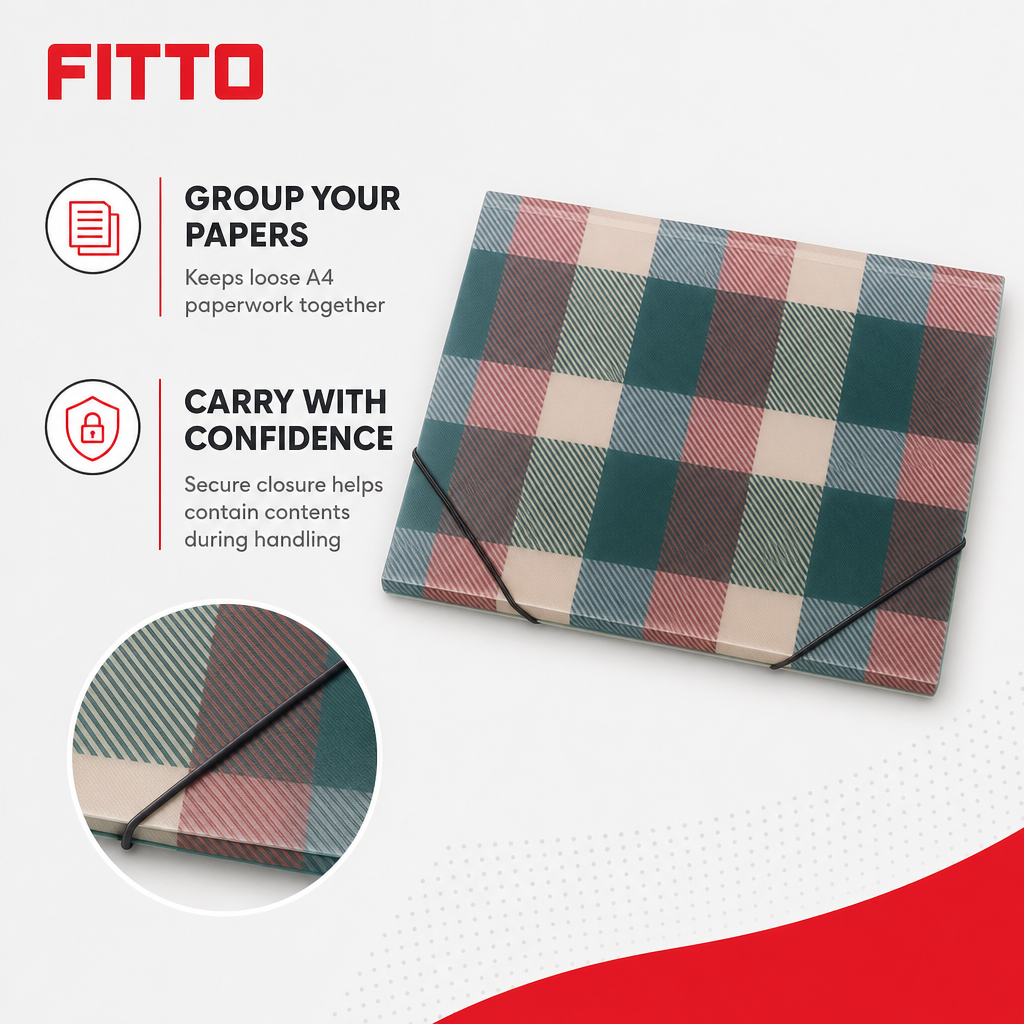120 Pieces A4 Document Folder, Multicolour Checkered Design with Secure Closure, 1 Piece