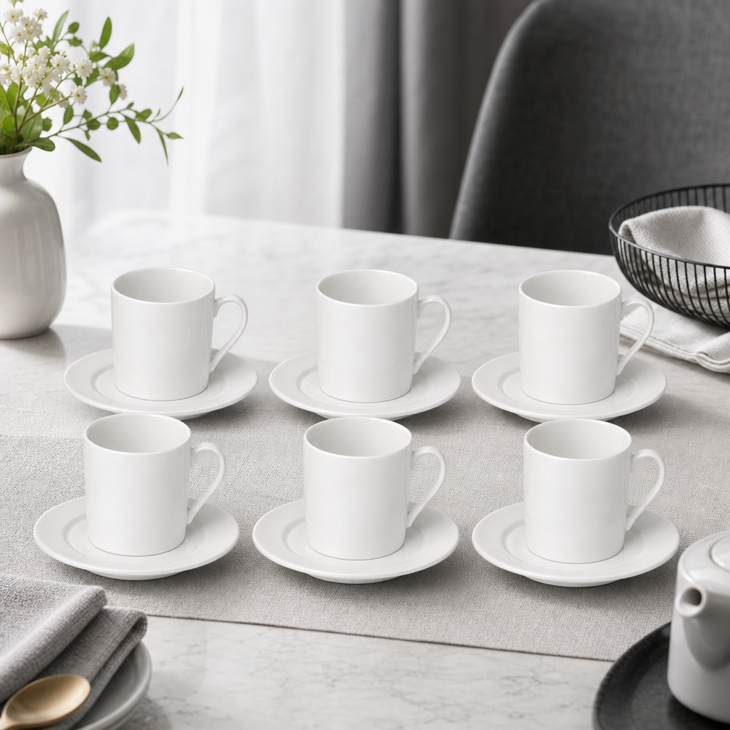 72 Pieces Ceramic Tea and Coffee Cup and Saucer Set, White, 12 Pieces