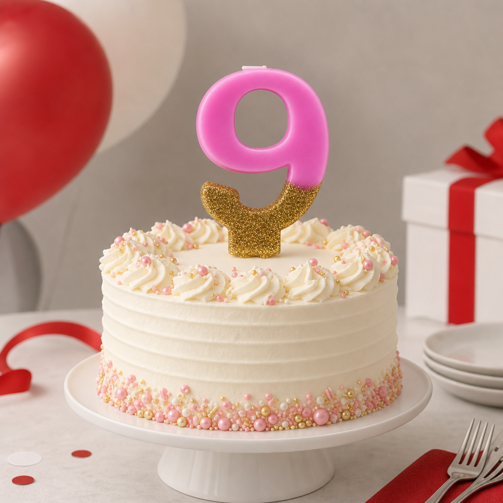 240 Pieces Number 9 Birthday Cake Candle, Pink and Gold Half-Glitter Decoration, 3 in