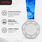 144 Pieces Star Frame Sports Medal with Blue Ribbon, Silver, 10 x 8 x 1 cm