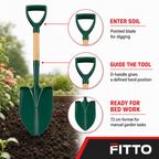 96 Pieces D-Handle Pointed Garden Shovel, 72 cm, Green with Natural Wood Handle, 1 Piece