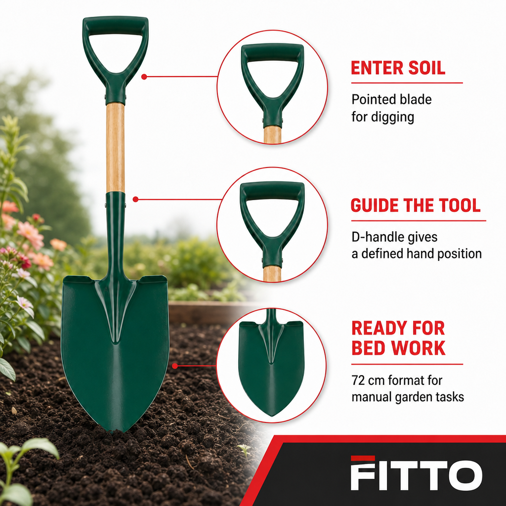 96 Pieces D-Handle Pointed Garden Shovel, 72 cm, Green with Natural Wood Handle, 1 Piece