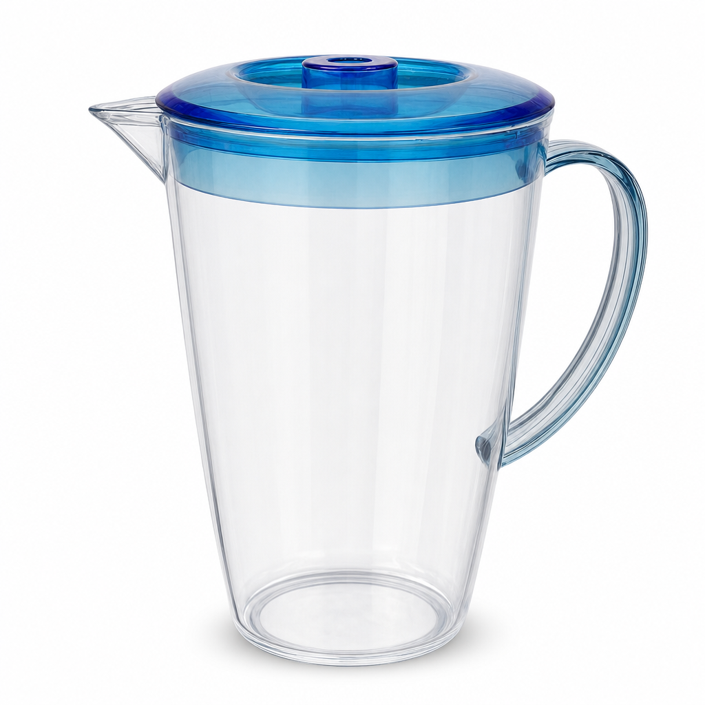96 Pieces Plastic Water Jugs with Lid and Handle, 2.2 Liter Transparent Round Pitcher, Assorted Colour, 1 Piece