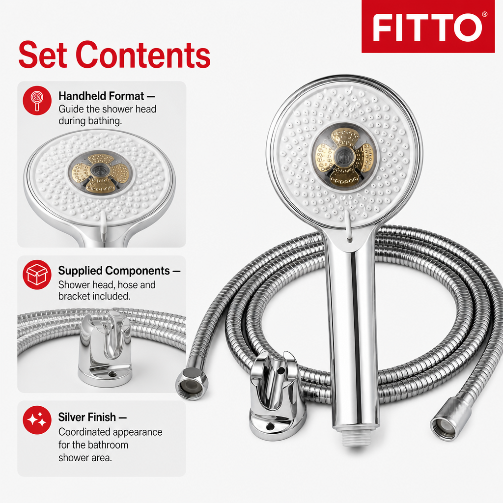 96 Pieces Silver Handheld Shower Head Set with Hose and Bracket, Round Shower Spray Fixture, 1 Set