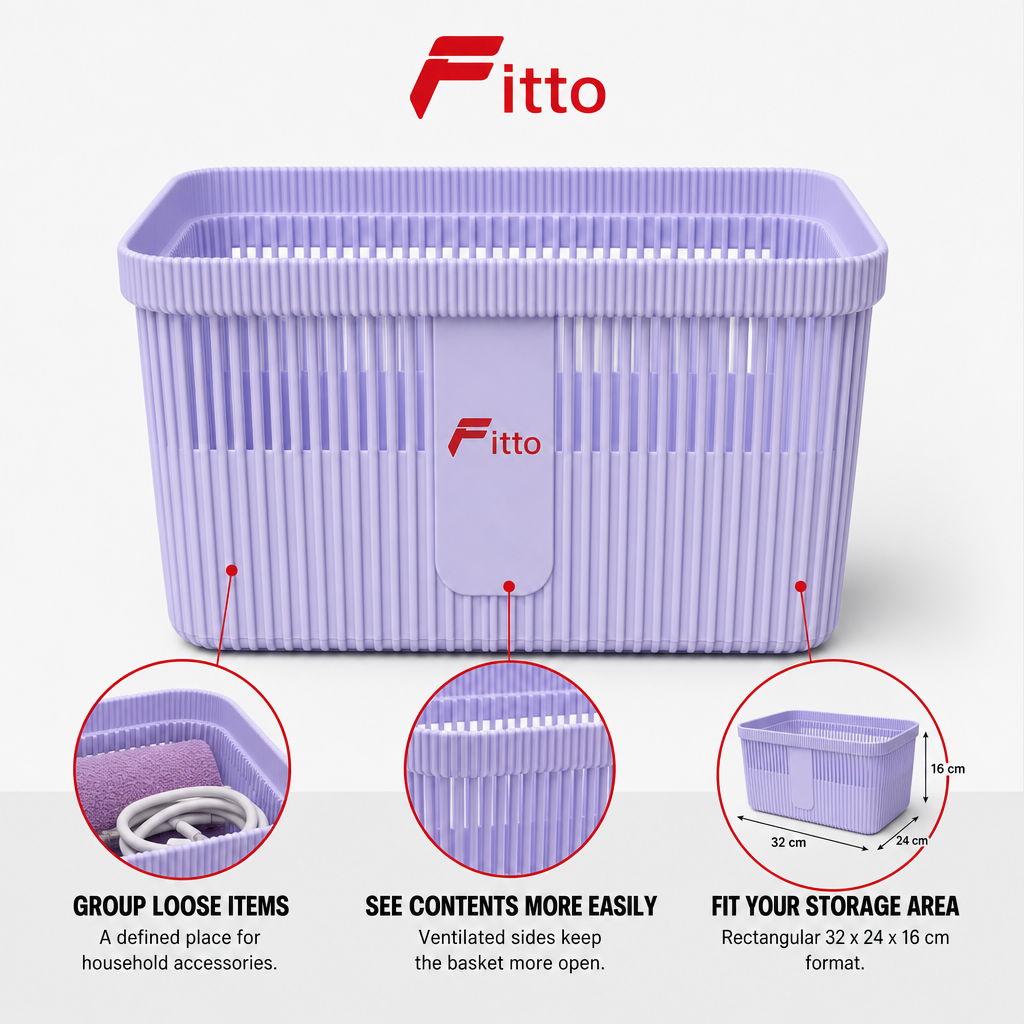 120 Pieces Rectangular Plastic Storage Basket with Ventilated Sides, 32 x 24 x 16 cm, Lavender
