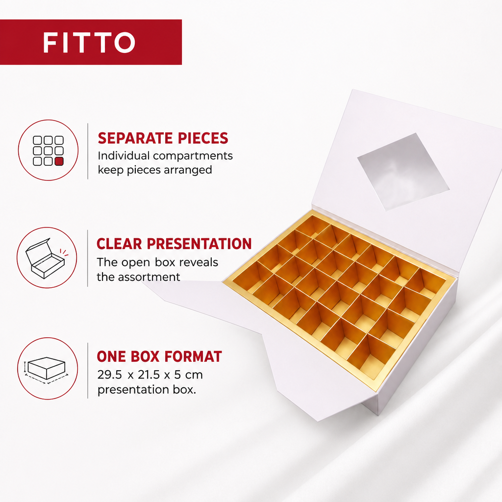 96 Pieces White Chocolate Box with 24 Compartments, 29.5 x 21.5 x 5 cm, 1 Piece