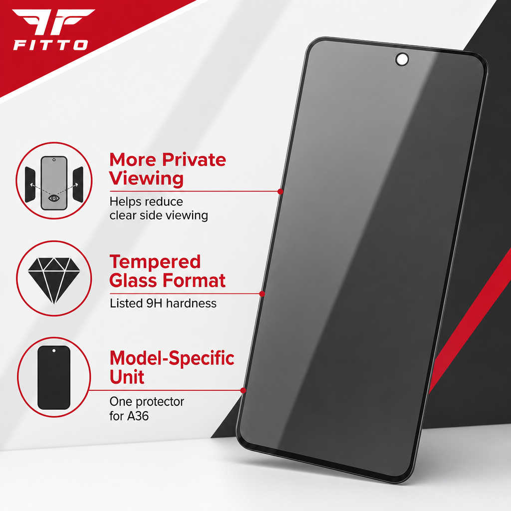 144 Pieces Privacy Tempered Glass Screen Protectors for A36, 9H Hardness, Single Unit