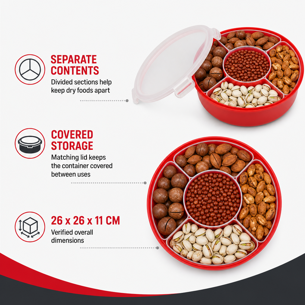 96 Pieces Round Divided Food Storage Containers with Lid, Masala and Snack Organizer, 26 x 26 x 11 cm