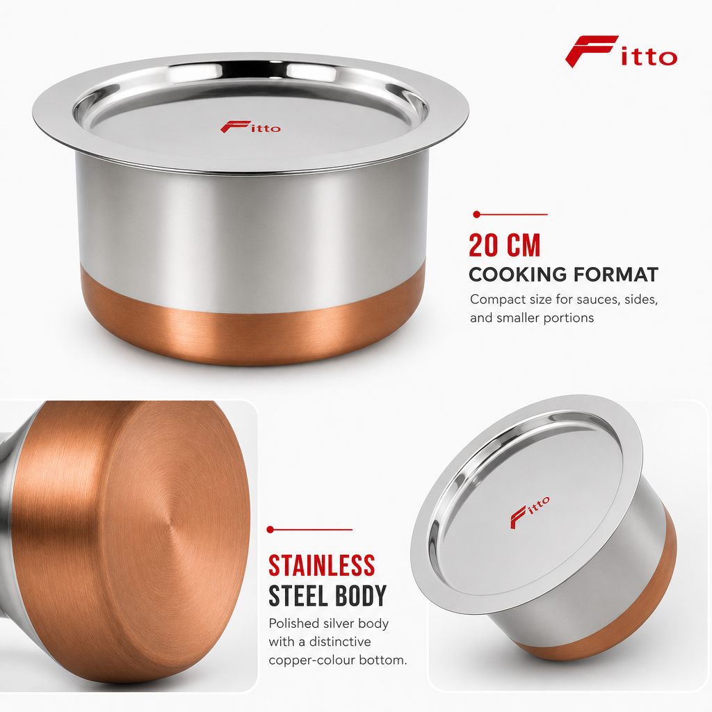 72 Pieces Stainless Steel Cooking Pan with Copper Bottom, 20 cm