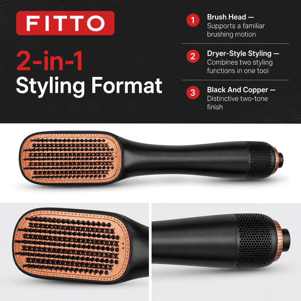 48 Pieces Hot Air Styling Brush, 2-in-1 Dryer and Styling Tool, Black and Copper, 1 Piece