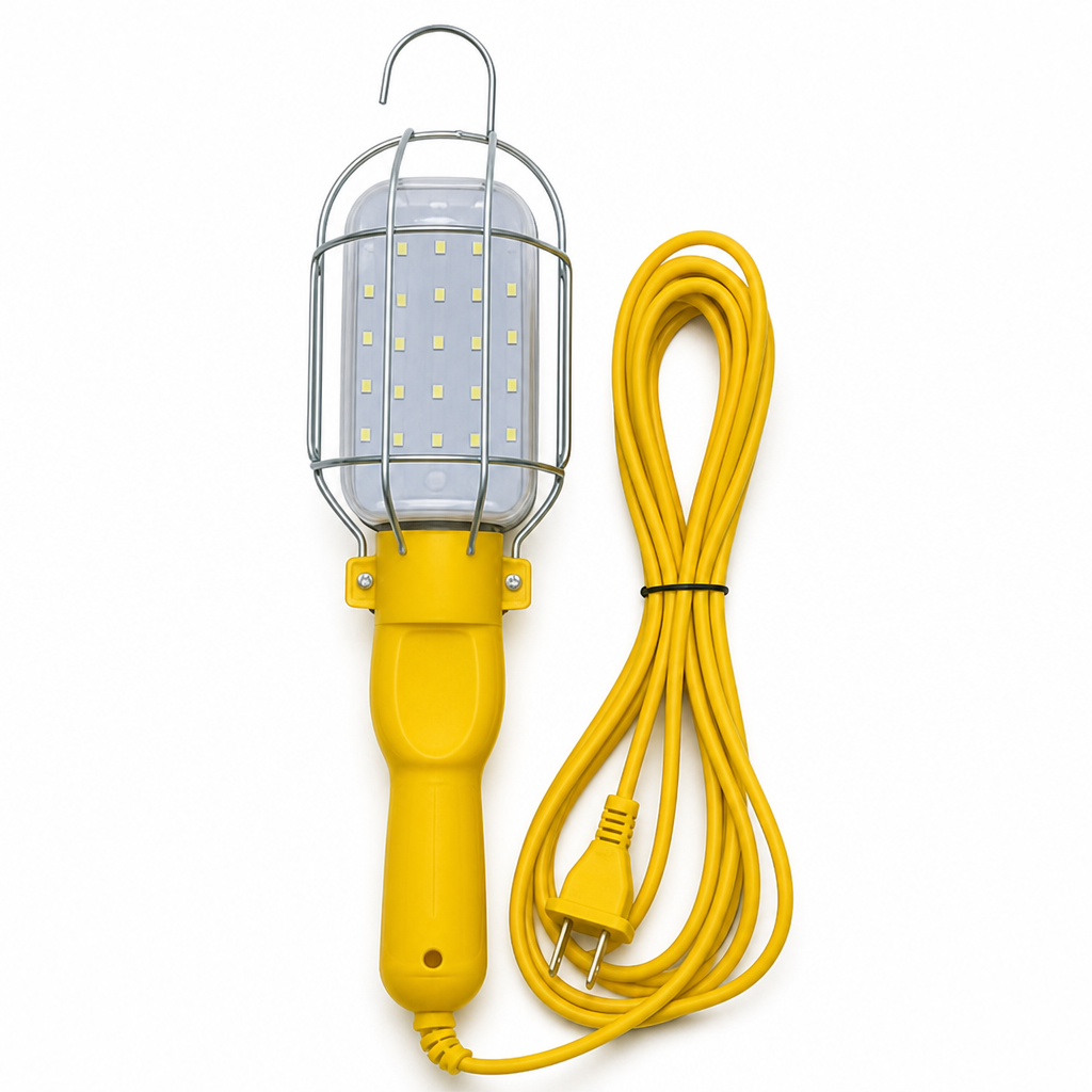 96 Pieces LED Work Light with Protective Metal Cage, Corded Handheld Trouble Light, 5 Metre Cable, Yellow, 1 Piece