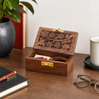 120 Pieces Wooden Rectangular Storage Box, 5 x 3 Inch, Brown Carved Keepsake Organizer with Front Clasp