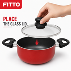 48 Pieces 20 cm Red Aluminum Non-Stick Saucepot with Glass Lid and Side Handles