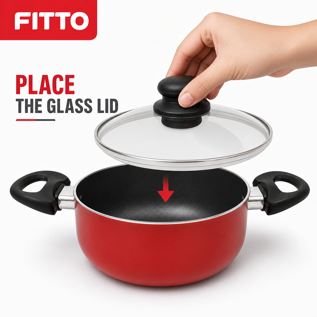 48 Pieces 20 cm Red Aluminum Non-Stick Saucepot with Glass Lid and Side Handles