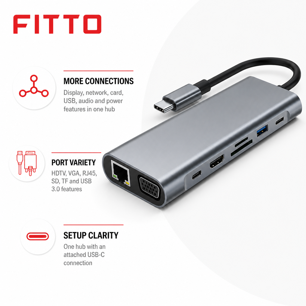 60 Pieces USB-C to HDTV 11-in-1 Hub with RJ45, SD/TF, USB 3.0, PD and 4K UHD