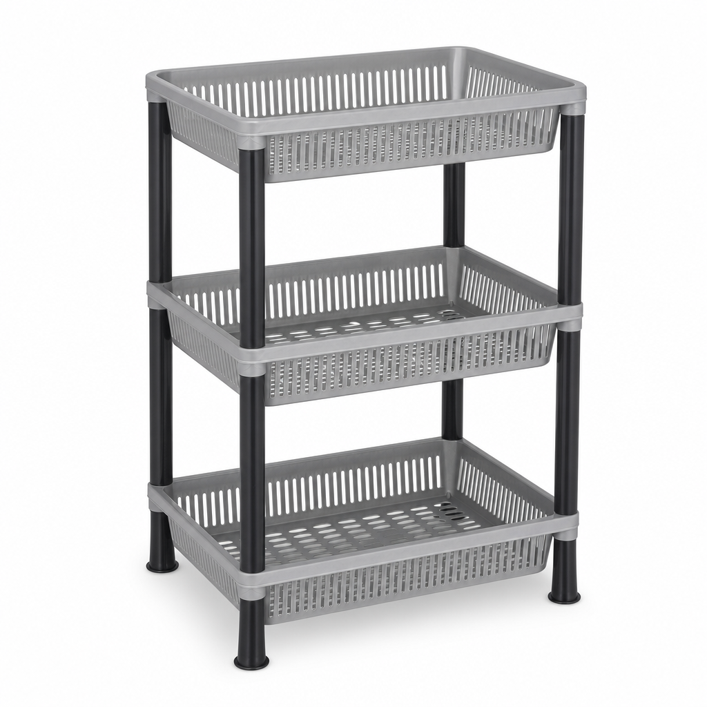 72 Pieces 3-Tier Plastic Storage Basket Rack, Grey and Black, 50 x 35 x 18 cm, 1 Unit
