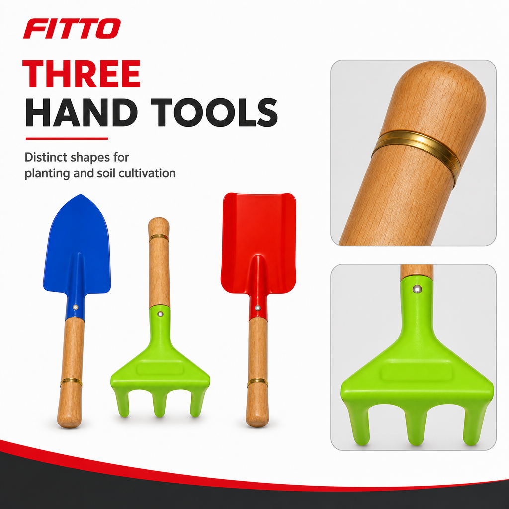 120 Pieces Garden Hand Tools Set, 3 Pieces with Wooden Handles, Red Green and Blue Cultivating Tools