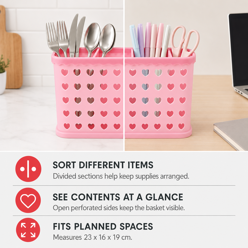96 Pieces Plastic Multipurpose Desk Organizers Basket, Cutlery and Stationery Holder, 23 x 16 x 19 cm, 1 Piece