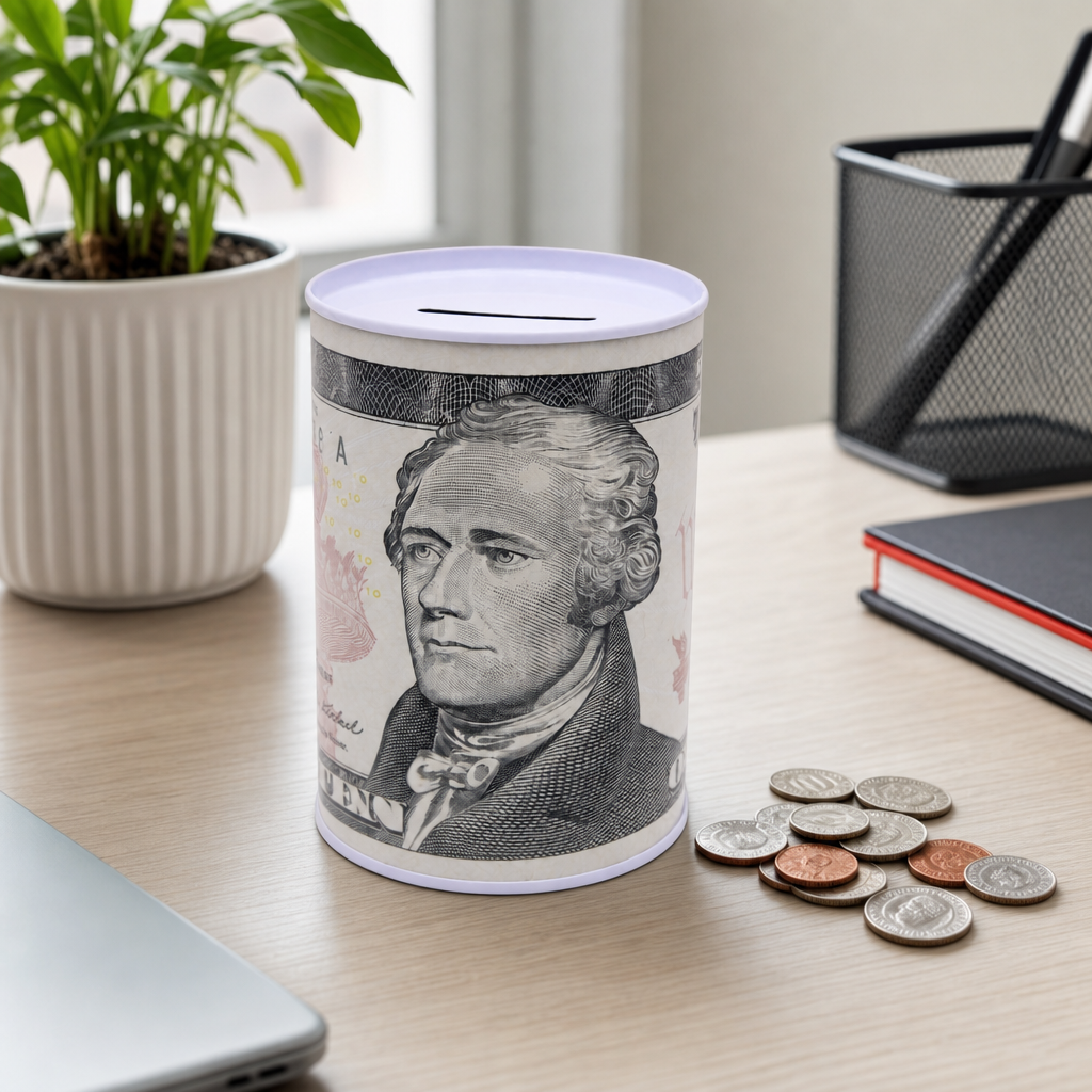 240 Pieces Money Saving Boxes, Round Metal Coin Bank with Dollar Design, 7.5 × 10.5 cm