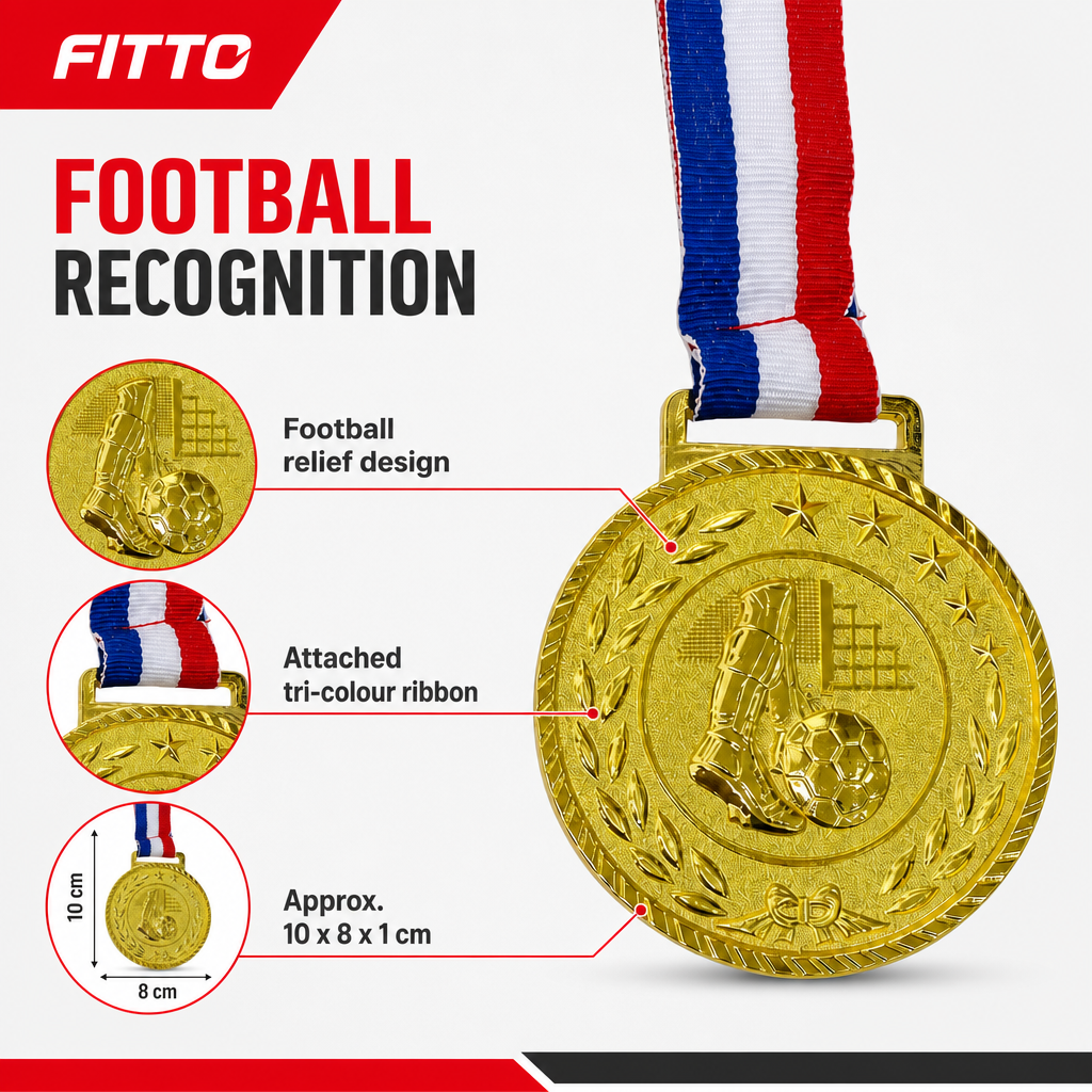 144 Pieces Football Sports Medal with Red White and Blue Ribbon, Gold