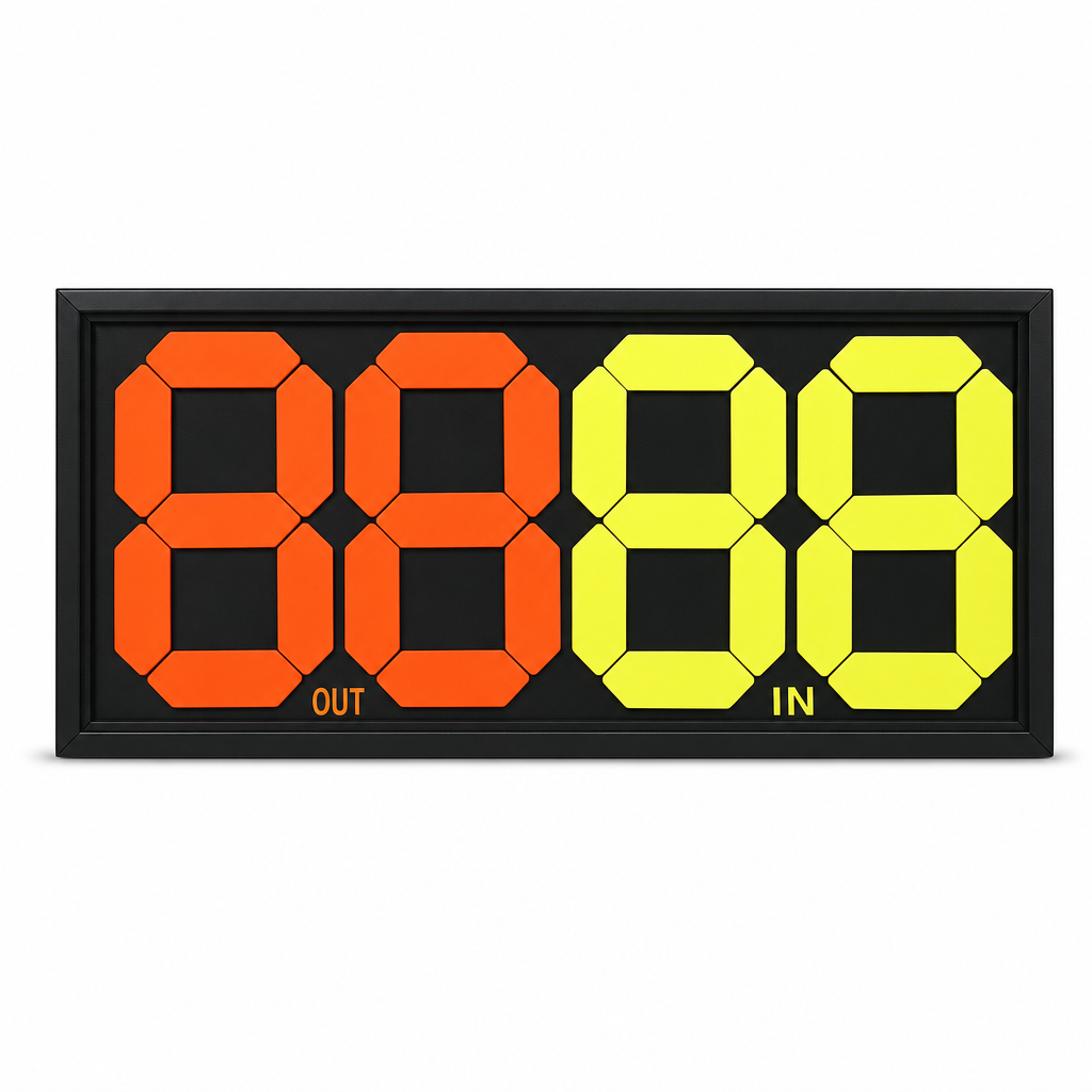 48 Pieces Football Substitution Boards, Double-Sided Player Change Display, Black Frame, Orange and Yellow Digits, 84 x 38.5 cm