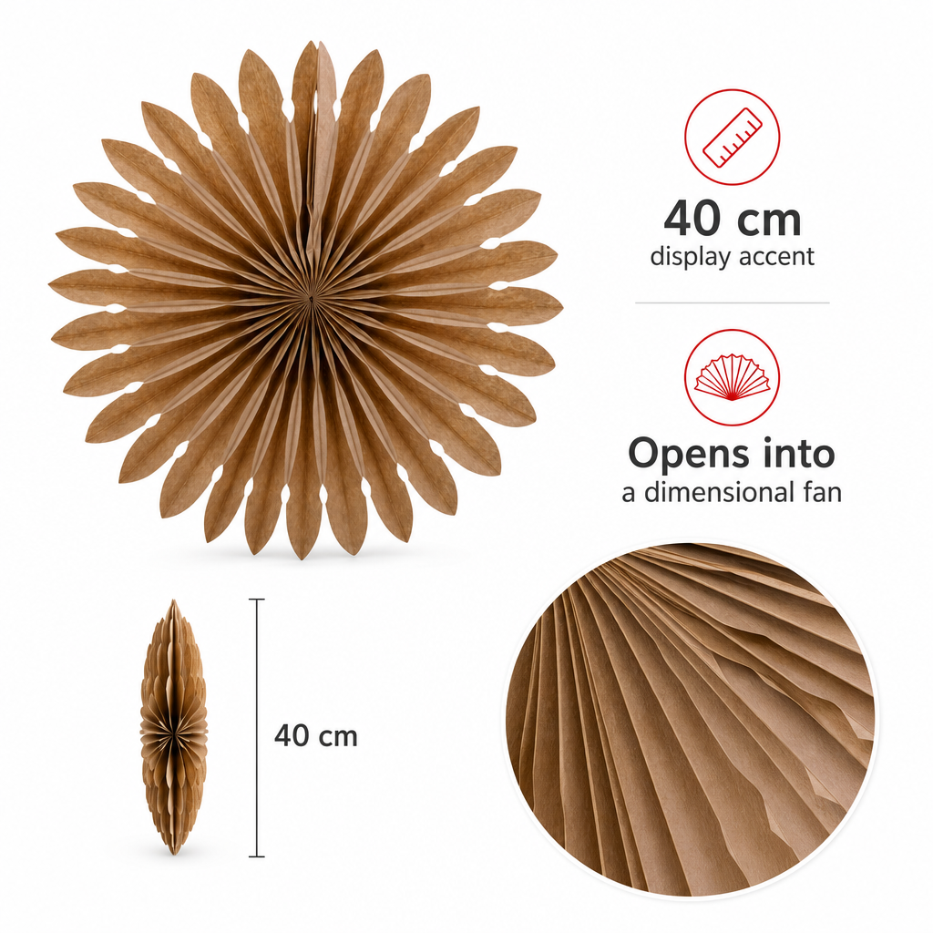 240 Pieces Brown Paper Honeycomb Fan Decoration, 40 cm, 1 Piece
