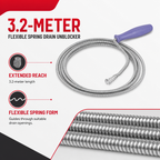 144 Pieces Flexible Spring Drain Unblocker, 3.2 Meter, Silver, 1 Piece