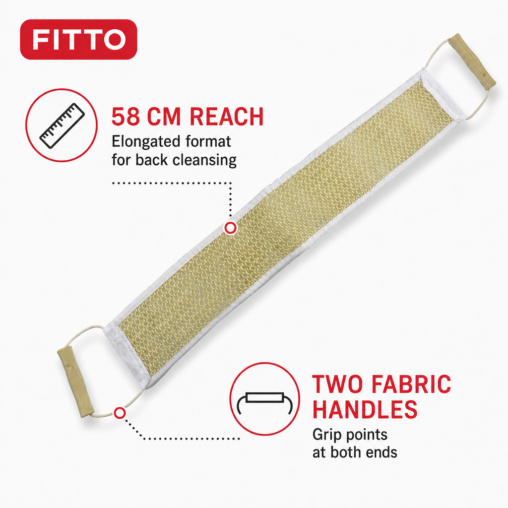 144 Pieces Bath Back Scrubber with Fabric Handles, 58 cm, Off-White, 1 Piece