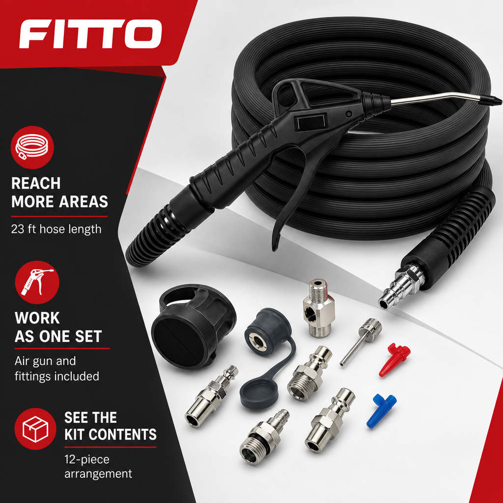 48 Pieces Air Hose Blow-Up Kit, 23 ft High-Heat Hose with Air Gun and Quick-Connect Fittings, 12 Pieces