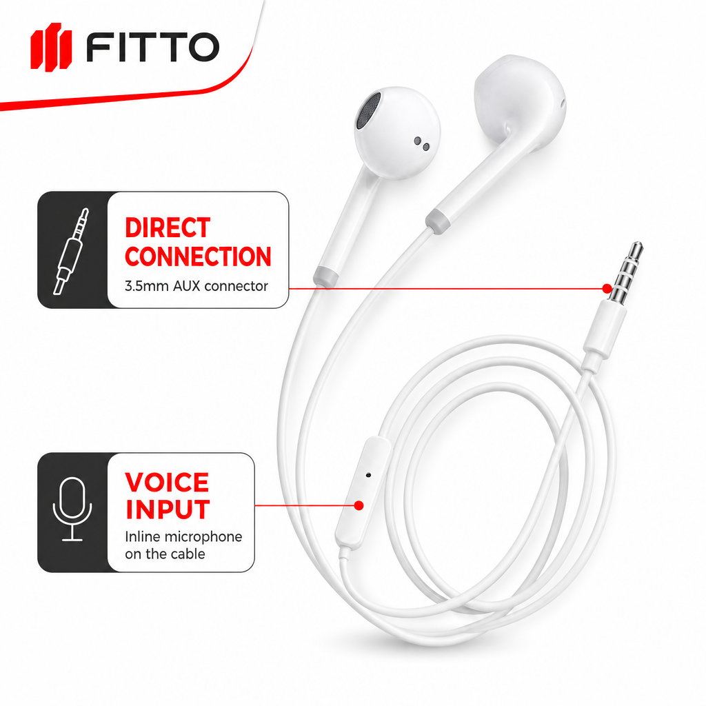 144 Pieces Wired HiFi Earphones with Inline Microphone, 3.5mm AUX Connector, White