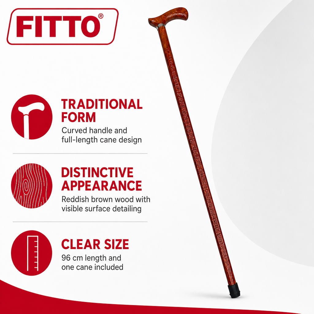 96 Pieces Wooden Walking Canes with Curved Handle, Reddish Brown, 96 cm