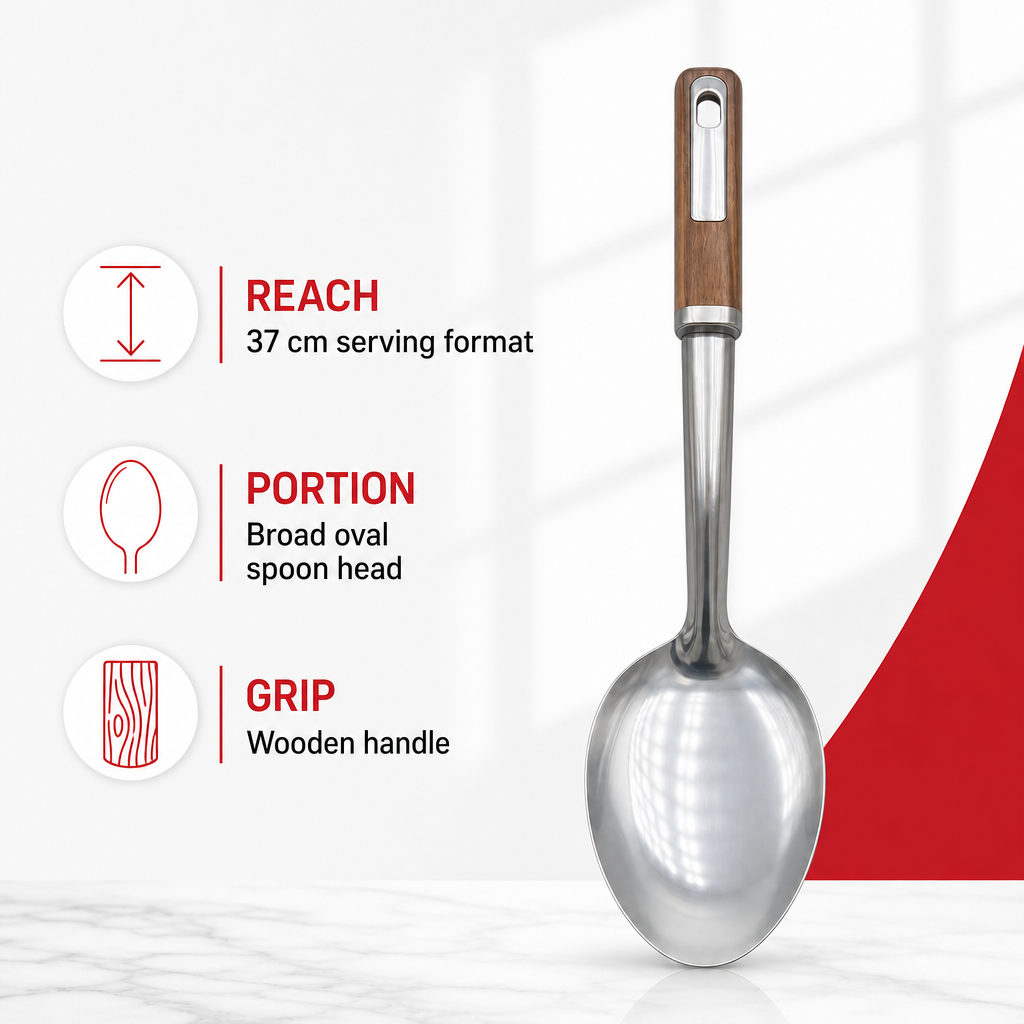 120 Pieces Stainless Steel Serving Spoon with Wooden Handle, 37 cm