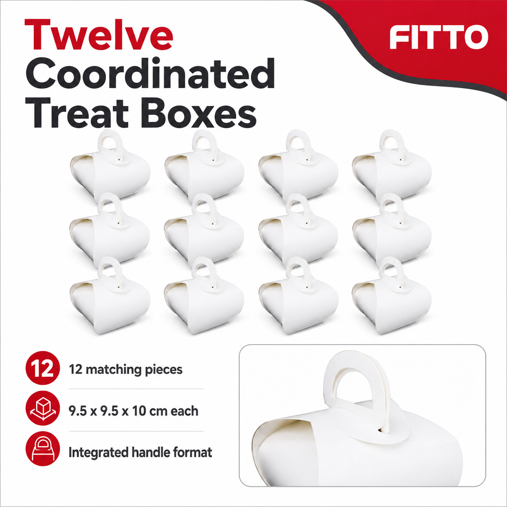 96 Pieces Candy Favor Boxes with Handles, White, 9.5 x 9.5 x 10 cm, 12 Pieces