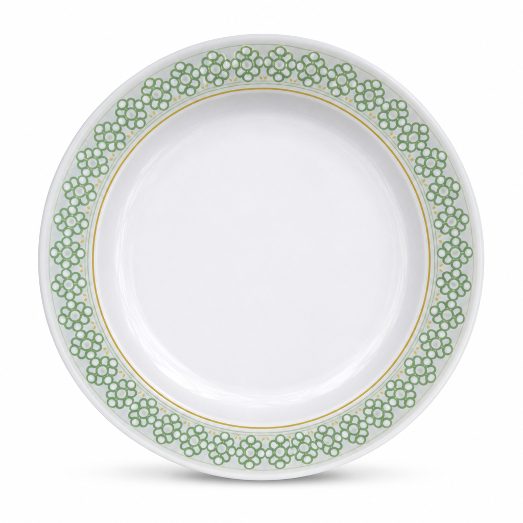 120 Pieces Melamine Dinner Plate, 9 Inch, White with Green and Yellow Pattern