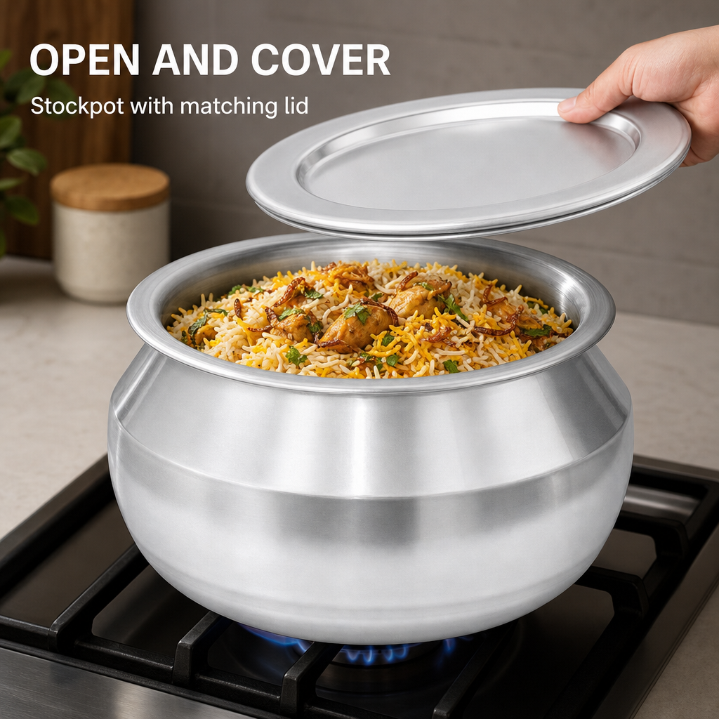96 Pieces Anodised Aluminium Biryani Stockpot with Lid, 14 in