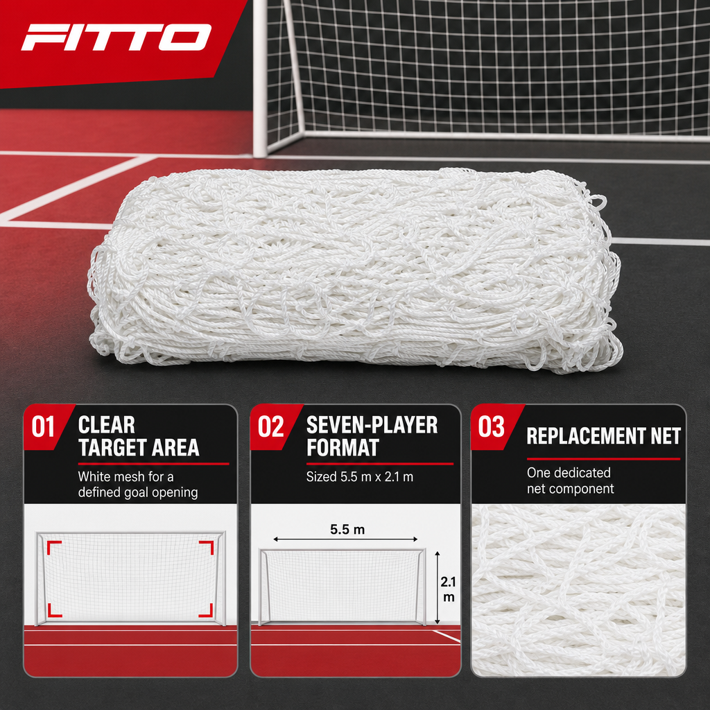 48 Pieces Football Goal Nets for 7-Player Goal Post, 5.5 m x 2.1 m, White Replacement Net