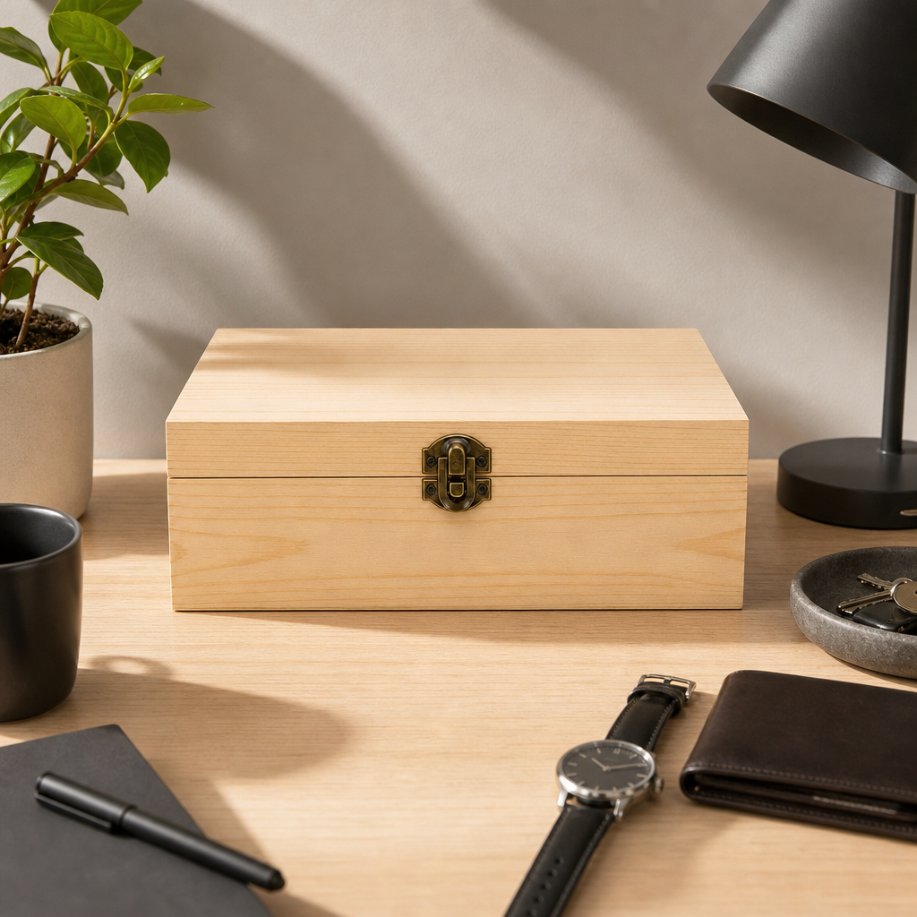 96 Pieces Wooden Storage Box, Natural Wood, 12 x 8 Inch, Front Latch Closure
