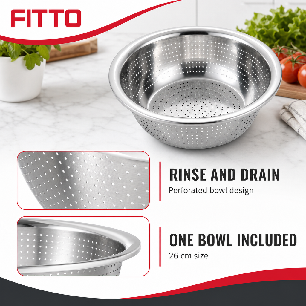 96 Pieces Silver Stainless Steel Colander Bowl 26 cm, 1 Piece