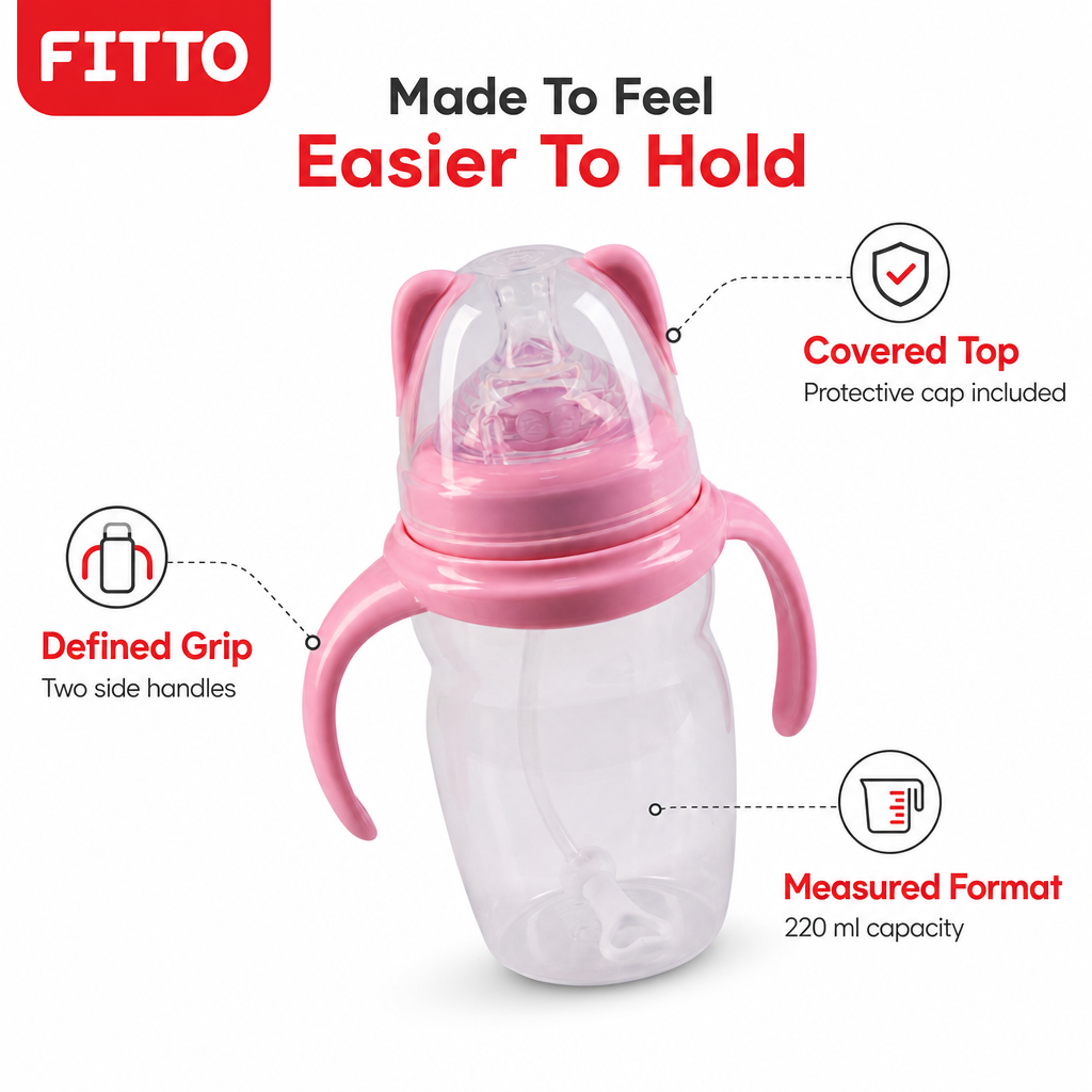 120 Pieces Feeding Bottle with Handles and Protective Cap, 220 ml, 1 Piece, Pink or Blue