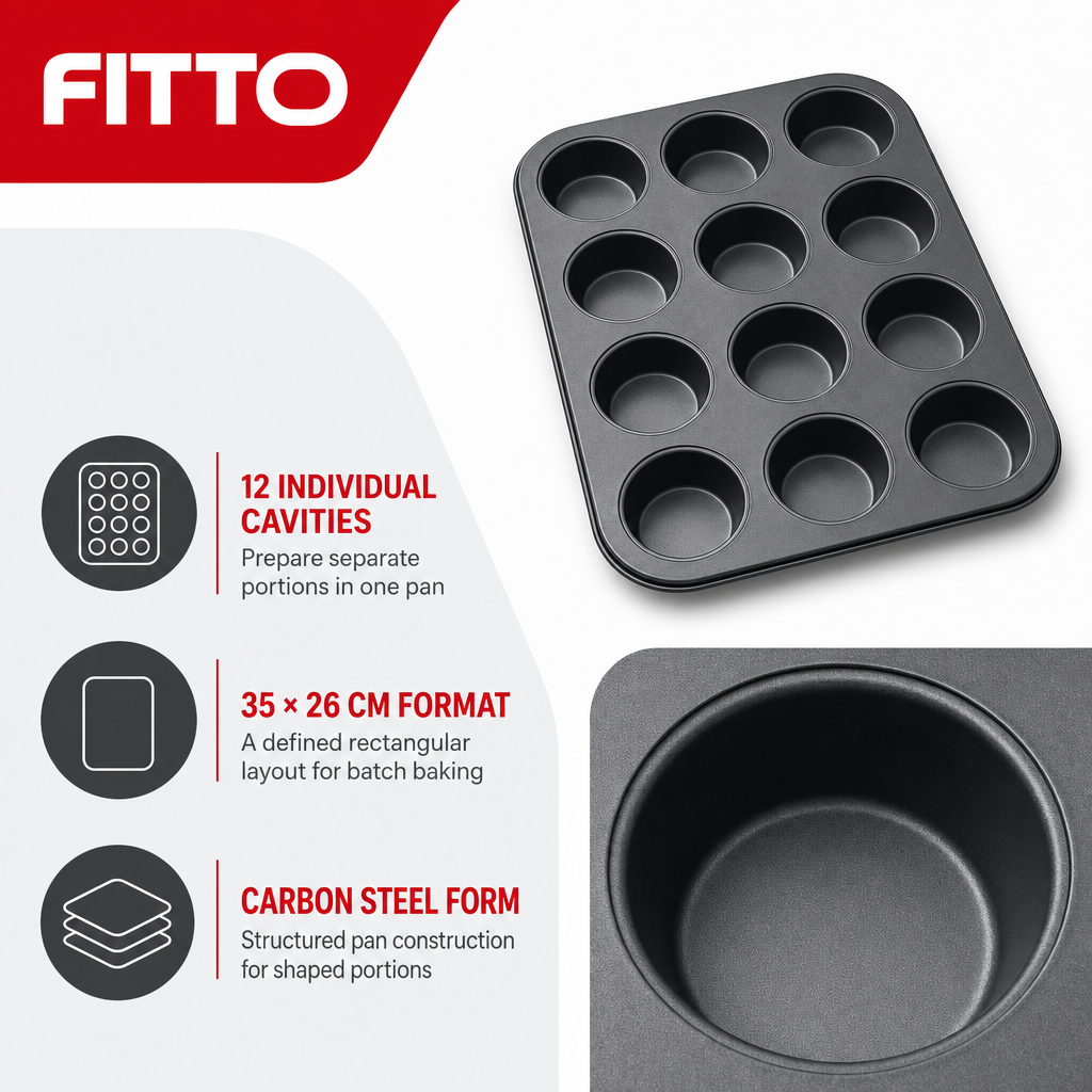 96 Pieces 12-Cup Cake Mold Carbon Steel Non-Stick Baking Pan Black 35 × 26 cm