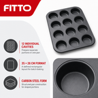 96 Pieces 12-Cup Cake Mold Carbon Steel Non-Stick Baking Pan Black 35 × 26 cm
