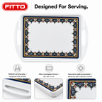 96 Pieces Melamine Rectangular Serving Trays with Handles, White, 15 Inch, Decorative Border
